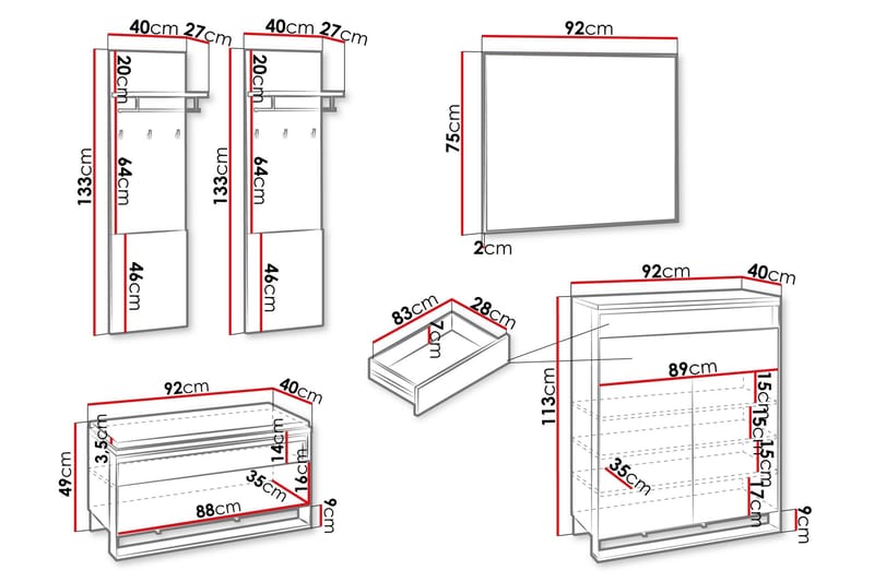 Dorana Entrémøbelsæt - Brun/Sort - Møbler - Entrémøbler - Møbelsæt til hall og entre