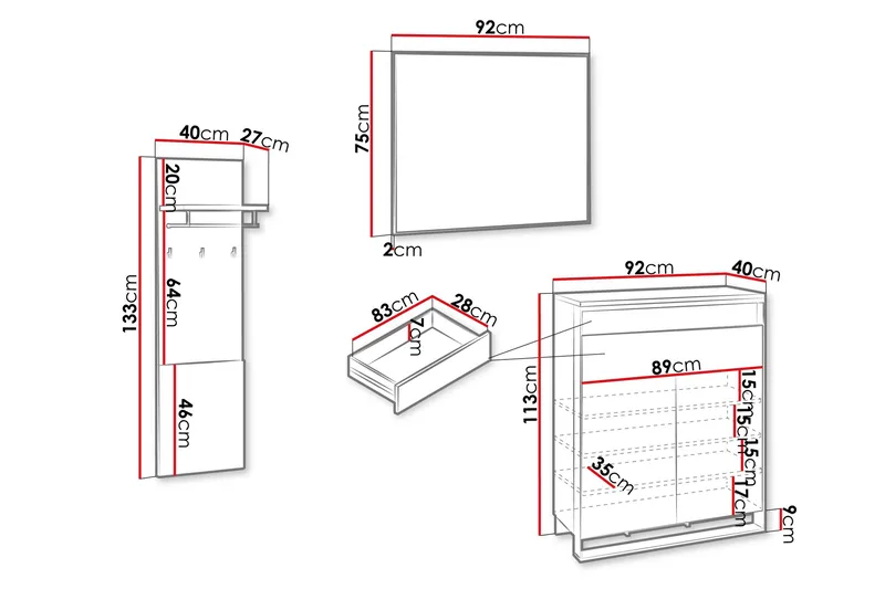 Dorana Entrémøbelsæt - Brun/Sort - Møbler - Entrémøbler - Møbelsæt til hall og entre