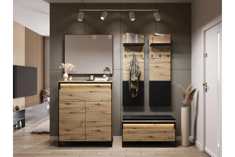 Dorana Entrémøbelsæt - Brun/Sort - Møbler - Entrémøbler - Møbelsæt til hall og entre