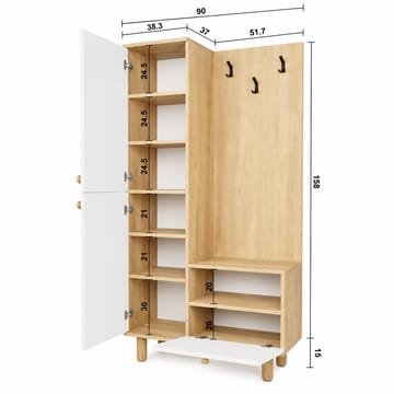 Entremøbel Hanah Home Forma (90 x 173 x 37 cm) Hvid eg - Hvid og eg - Møbler - Entrémøbler - Møbelsæt til hall og entre