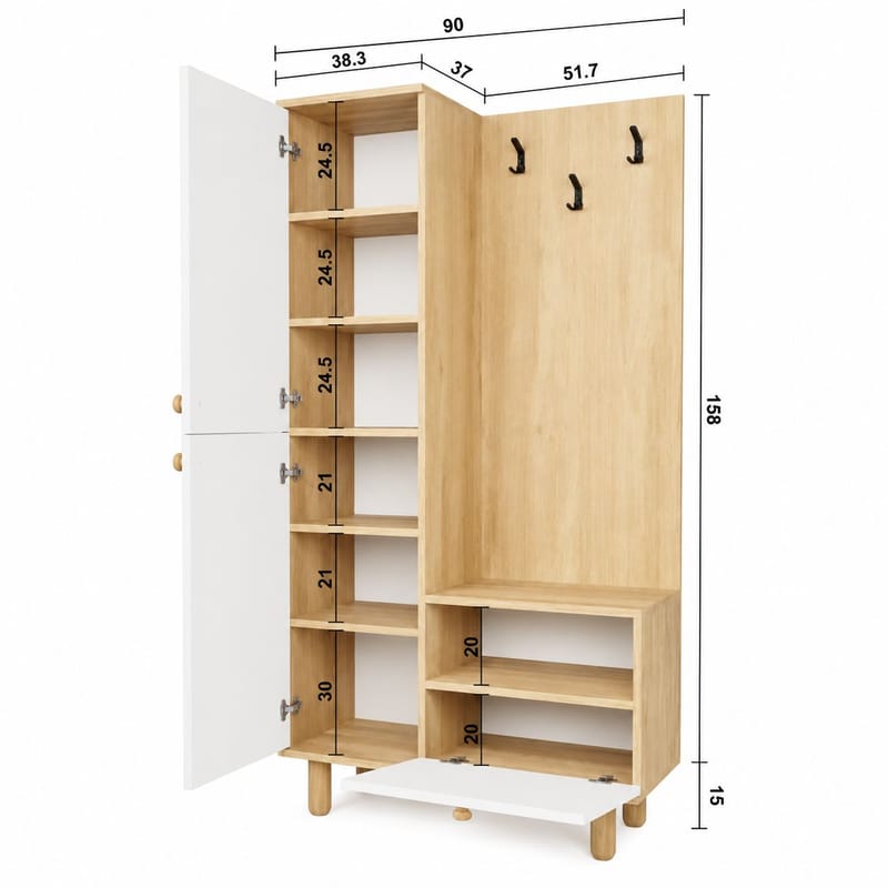 Entremøbel Hanah Home Forma (90 x 173 x 37 cm) Hvid eg - Hvid og eg - Møbler - Entrémøbler - Møbelsæt til hall og entre