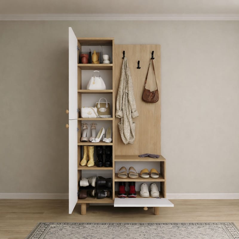 Entremøbel Hanah Home Forma (90 x 173 x 37 cm) Hvid eg - Hvid og eg - Møbler - Entrémøbler - Møbelsæt til hall og entre