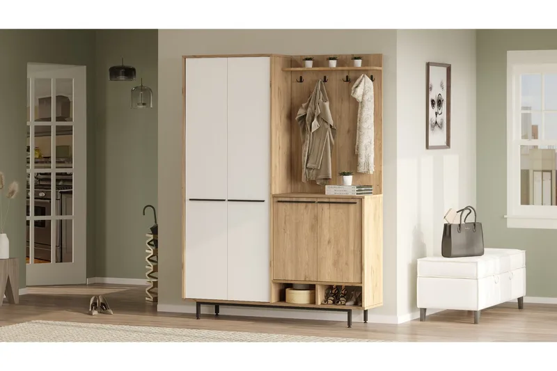 Ethelred Entrémøbelsæt - Eg/Hvid - Møbler - Entrémøbler - Møbelsæt til hall og entre