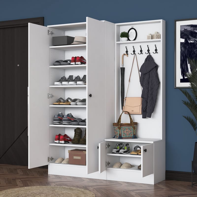 Garderobestativ Wallxpert Eska (139,6 x 182,8 x 37,5 cm) hvid - Hvid - Møbler - Entrémøbler - Møbelsæt til hall og entre