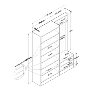 Garderobestativ Wallxpert Eska (139,6 x 182,8 x 37,5 cm) hvid - Hvid - Møbler - Entrémøbler - Møbelsæt til hall og entre