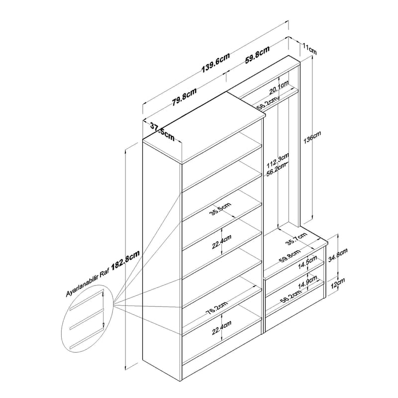 Garderobestativ Wallxpert Eska (139,6 x 182,8 x 37,5 cm) hvid - Hvid - Møbler - Entrémøbler - Møbelsæt til hall og entre