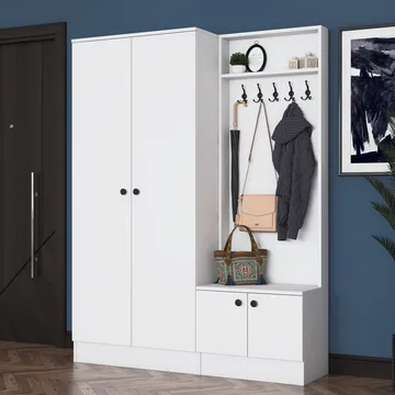 Garderobestativ Wallxpert Eska (139,6 x 182,8 x 37,5 cm) hvid - Hvid - Møbler - Entrémøbler - Møbelsæt til hall og entre