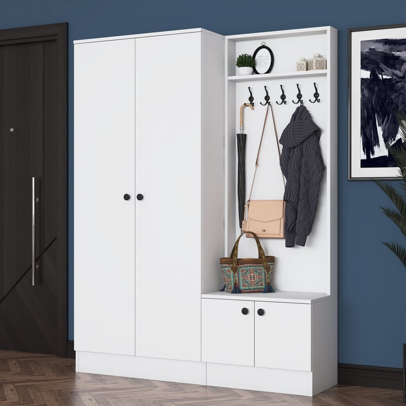 Garderobestativ Wallxpert Eska (139,6 x 182,8 x 37,5 cm) hvid - Hvid - Møbler - Entrémøbler - Møbelsæt til hall og entre