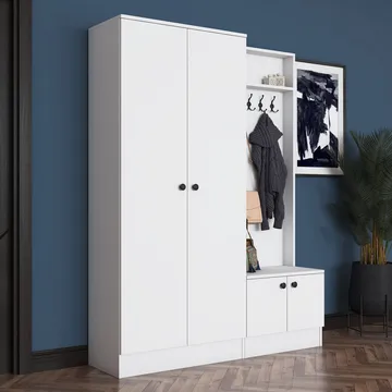Garderobestativ Wallxpert Eska (139,6 x 182,8 x 37,5 cm) hvid - Hvid - Møbler - Entrémøbler - Møbelsæt til hall og entre