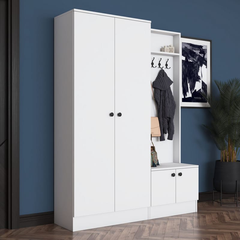 Garderobestativ Wallxpert Eska (139,6 x 182,8 x 37,5 cm) hvid - Hvid - Møbler - Entrémøbler - Møbelsæt til hall og entre