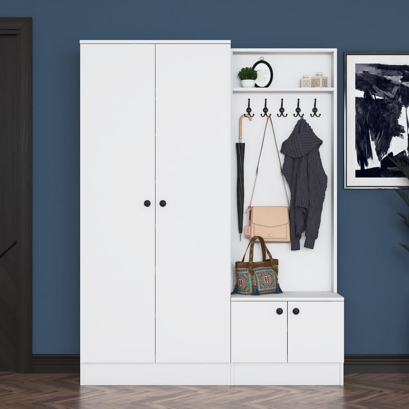 Garderobestativ Wallxpert Eska (139,6 x 182,8 x 37,5 cm) hvid - Hvid - Møbler - Entrémøbler - Møbelsæt til hall og entre