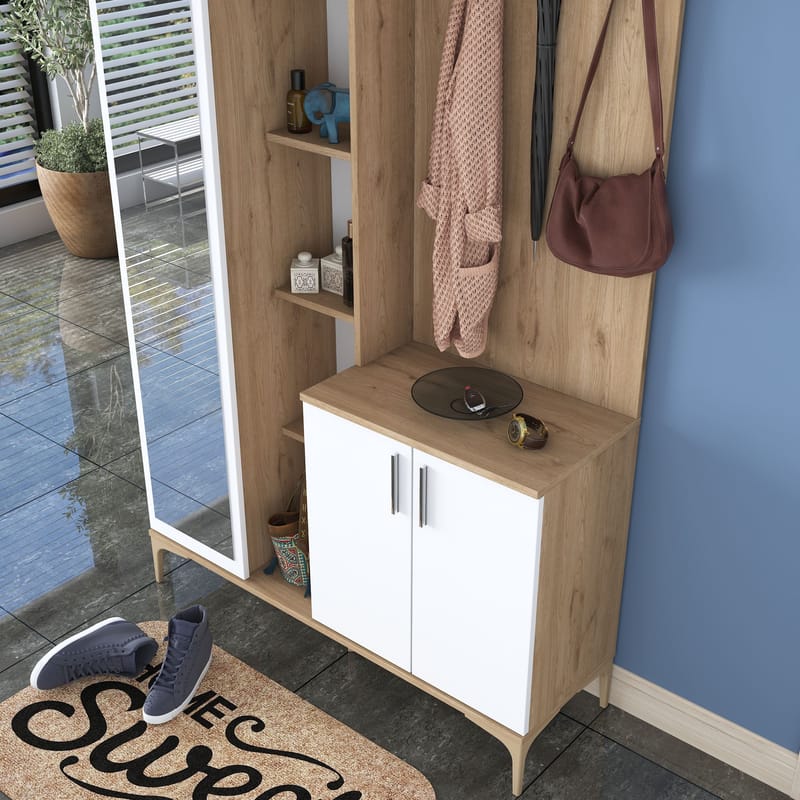 Garderobestativ Wallxpert Fenn EA120 (120 x 240 x 37,5 cm) valnød hvid - Valnød og hvid - Møbler - Entrémøbler - Møbelsæt til hall og entre