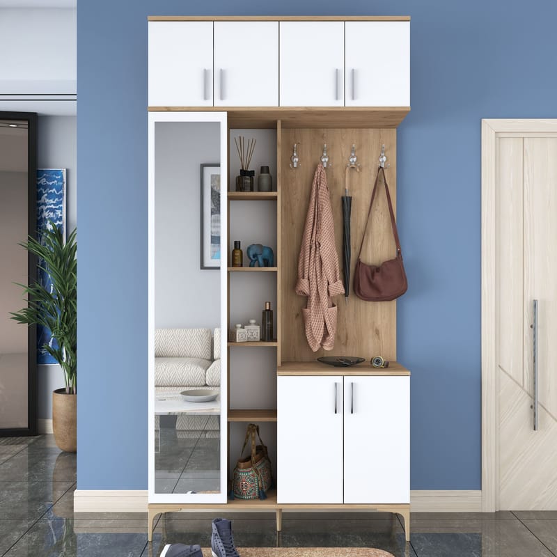 Garderobestativ Wallxpert Fenn EA120 (120 x 240 x 37,5 cm) valnød hvid - Valnød og hvid - Møbler - Entrémøbler - Møbelsæt til hall og entre