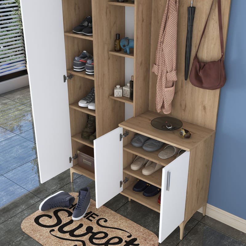 Garderobestativ Wallxpert Fenn EA120 (120 x 240 x 37,5 cm) valnød hvid - Valnød og hvid - Møbler - Entrémøbler - Møbelsæt til hall og entre