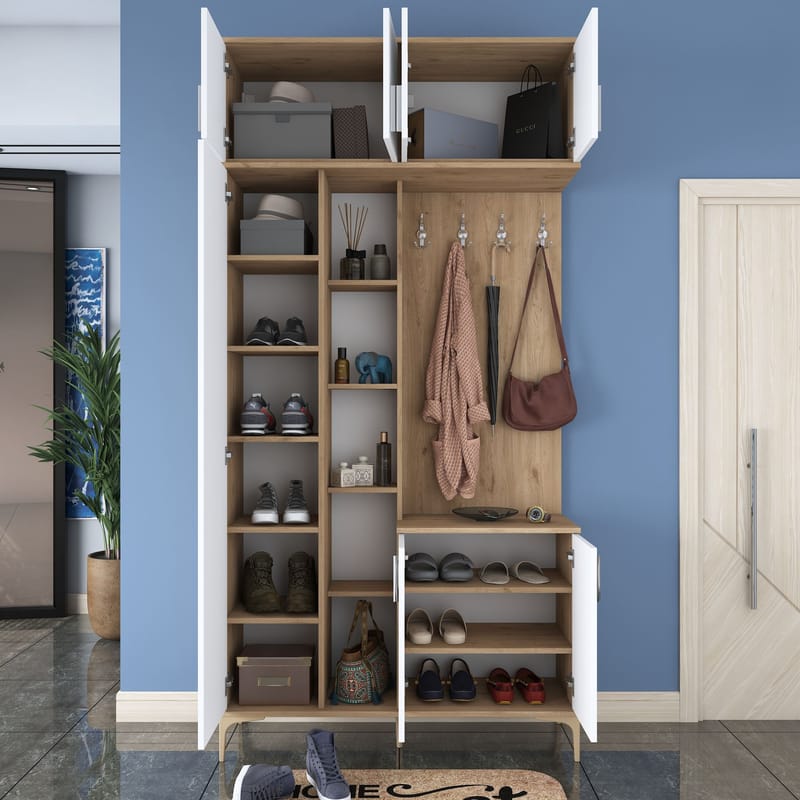 Garderobestativ Wallxpert Fenn EA120 (120 x 240 x 37,5 cm) valnød hvid - Valnød og hvid - Møbler - Entrémøbler - Møbelsæt til hall og entre