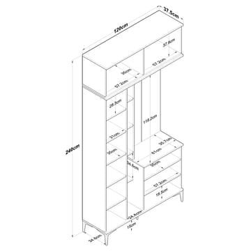 Garderobestativ Wallxpert Fenn EA120 (120 x 240 x 37,5 cm) valnød hvid - Valnød og hvid - Møbler - Entrémøbler - Møbelsæt til hall og entre