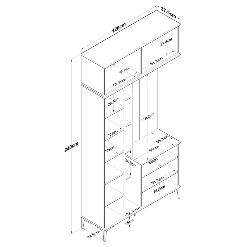 Garderobestativ Wallxpert Fenn EA120 (120 x 240 x 37,5 cm) valnød hvid - Valnød og hvid - Møbler - Entrémøbler - Møbelsæt til hall og entre