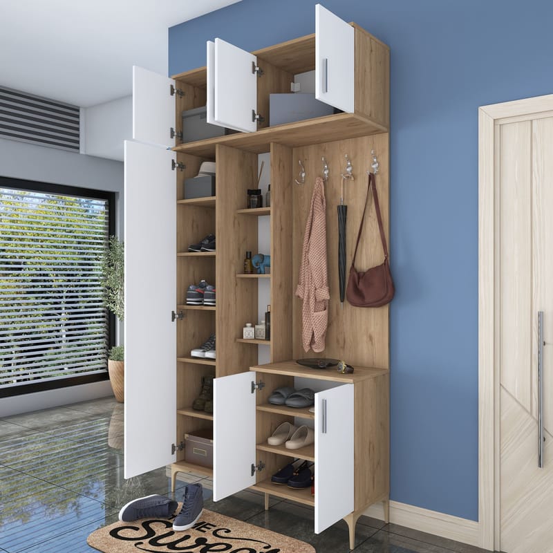 Garderobestativ Wallxpert Fenn EA120 (120 x 240 x 37,5 cm) valnød hvid - Valnød og hvid - Møbler - Entrémøbler - Møbelsæt til hall og entre