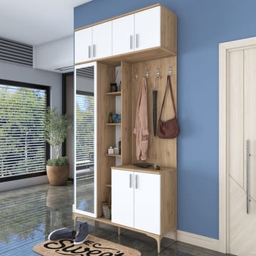 Garderobestativ Wallxpert Fenn EA120 (120 x 240 x 37,5 cm) valnød hvid - Valnød og hvid - Møbler - Entrémøbler - Møbelsæt til hall og entre