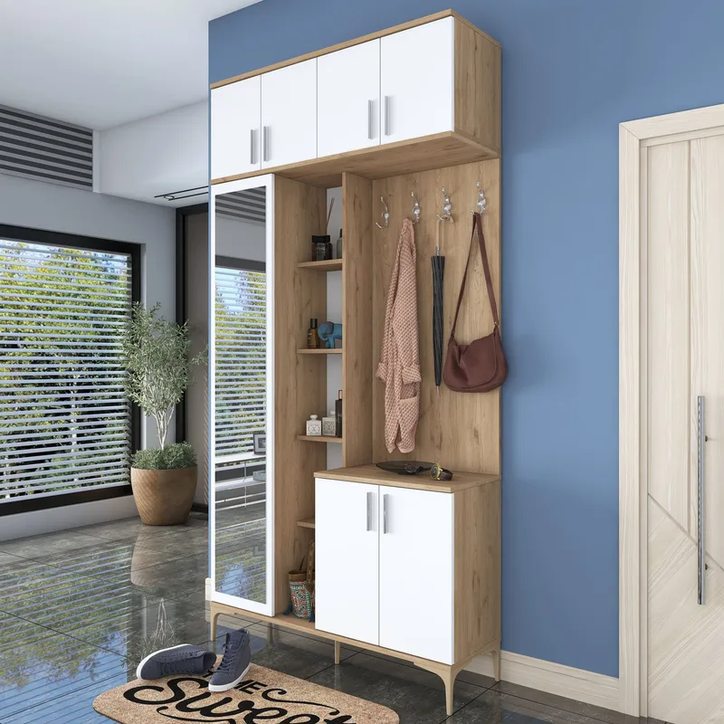 Garderobestativ Wallxpert Fenn EA120 (120 x 240 x 37,5 cm) valnød hvid - Valnød og hvid - Møbler - Entrémøbler - Møbelsæt til hall og entre
