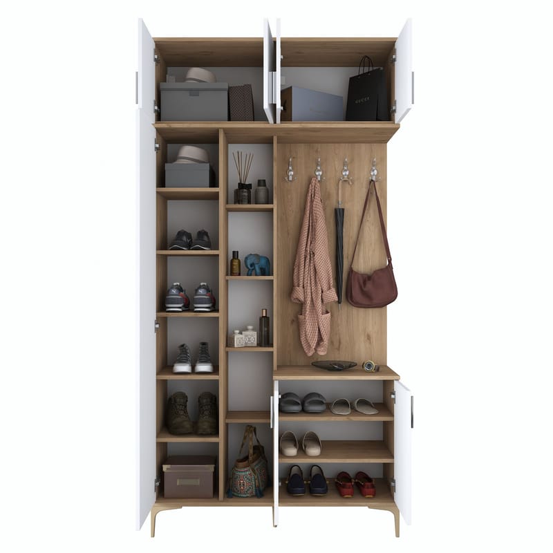 Garderobestativ Wallxpert Fenn EA120 (120 x 240 x 37,5 cm) valnød hvid - Valnød og hvid - Møbler - Entrémøbler - Møbelsæt til hall og entre