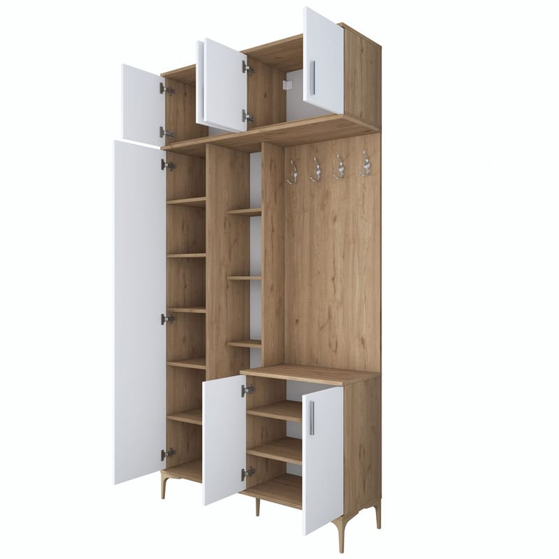 Garderobestativ Wallxpert Fenn EA120 (120 x 240 x 37,5 cm) valnød hvid - Valnød og hvid - Møbler - Entrémøbler - Møbelsæt til hall og entre