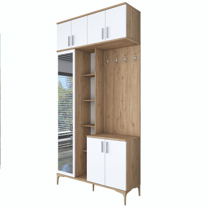 Garderobestativ Wallxpert Fenn EA120 (120 x 240 x 37,5 cm) valnød hvid - Valnød og hvid - Møbler - Entrémøbler - Møbelsæt til hall og entre