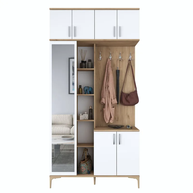 Garderobestativ Wallxpert Fenn EA120 (120 x 240 x 37,5 cm) valnød hvid, Valnød og hvid