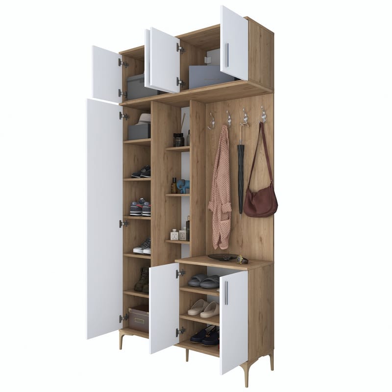 Garderobestativ Wallxpert Fenn EA120 (120 x 240 x 37,5 cm) valnød hvid - Valnød og hvid - Møbler - Entrémøbler - Møbelsæt til hall og entre