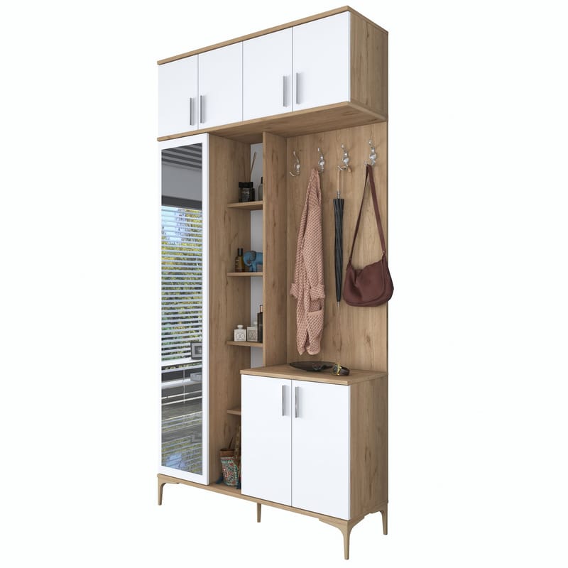 Garderobestativ Wallxpert Fenn EA120 (120 x 240 x 37,5 cm) valnød hvid - Valnød og hvid - Møbler - Entrémøbler - Møbelsæt til hall og entre
