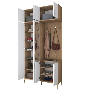 Garderobestativ Wallxpert Fenn EA153 (120 x 240 x 37,5 cm) Valnød Hvid - Valnød og hvid - Møbler - Entrémøbler - Møbelsæt til hall og entre