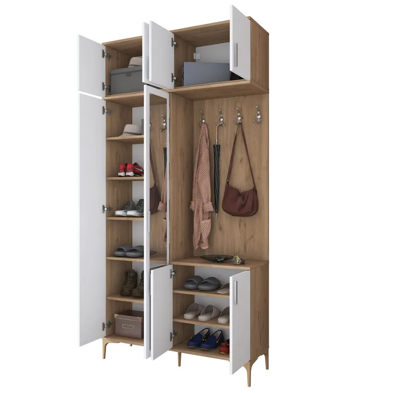 Garderobestativ Wallxpert Fenn EA153 (120 x 240 x 37,5 cm) Valnød Hvid - Valnød og hvid - Møbler - Entrémøbler - Møbelsæt til hall og entre