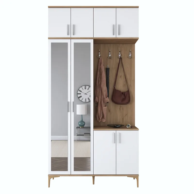 Garderobestativ Wallxpert Fenn EA153 (120 x 240 x 37,5 cm) Valnød Hvid, Valnød og hvid