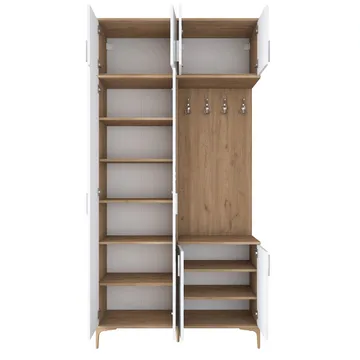 Garderobestativ Wallxpert Fenn EA153 (120 x 240 x 37,5 cm) Valnød Hvid - Valnød og hvid - Møbler - Entrémøbler - Møbelsæt til hall og entre