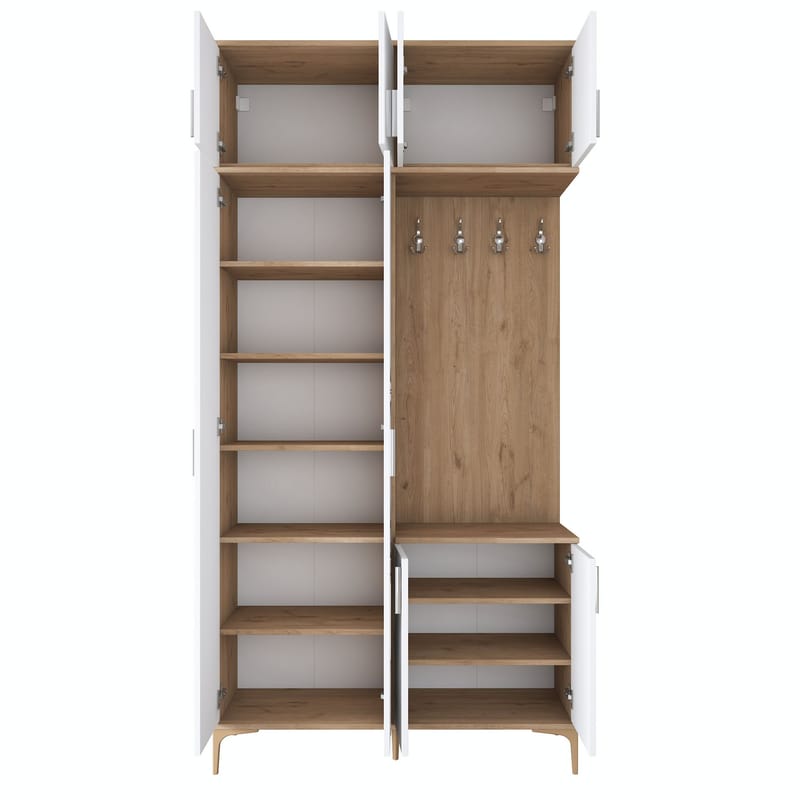 Garderobestativ Wallxpert Fenn EA153 (120 x 240 x 37,5 cm) Valnød Hvid - Valnød og hvid - Møbler - Entrémøbler - Møbelsæt til hall og entre