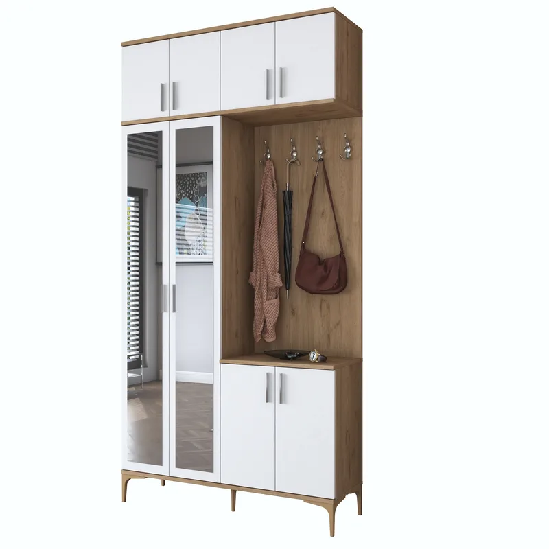 Garderobestativ Wallxpert Fenn EA153 (120 x 240 x 37,5 cm) Valnød Hvid - Valnød og hvid - Møbler - Entrémøbler - Møbelsæt til hall og entre