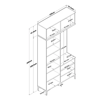 Garderobestativ Wallxpert Fenn EA153 (120 x 240 x 37,5 cm) Valnød Hvid - Valnød og hvid - Møbler - Entrémøbler - Møbelsæt til hall og entre