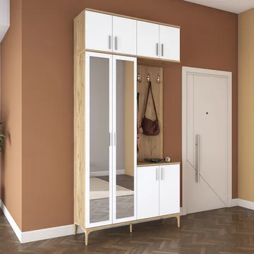 Garderobestativ Wallxpert Fenn EA153 (120 x 240 x 37,5 cm) Valnød Hvid - Valnød og hvid - Møbler - Entrémøbler - Møbelsæt til hall og entre