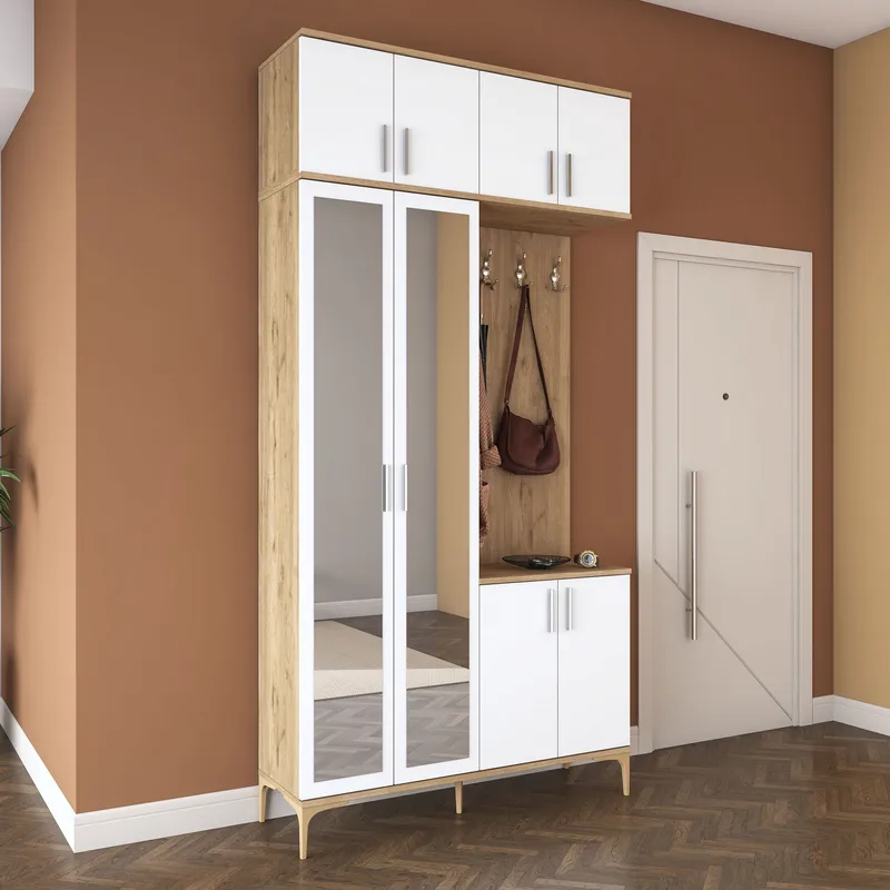 Garderobestativ Wallxpert Fenn EA153 (120 x 240 x 37,5 cm) Valnød Hvid - Valnød og hvid - Møbler - Entrémøbler - Møbelsæt til hall og entre