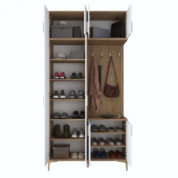 Garderobestativ Wallxpert Fenn EA153 (120 x 240 x 37,5 cm) Valnød Hvid - Valnød og hvid - Møbler - Entrémøbler - Møbelsæt til hall og entre