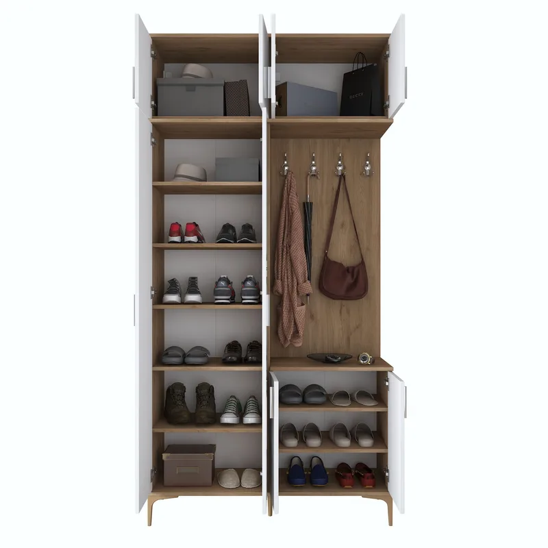 Garderobestativ Wallxpert Fenn EA153 (120 x 240 x 37,5 cm) Valnød Hvid - Valnød og hvid - Møbler - Entrémøbler - Møbelsæt til hall og entre