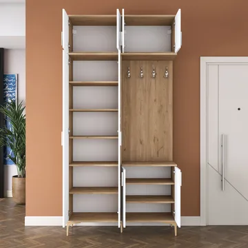 Garderobestativ Wallxpert Fenn EA153 (120 x 240 x 37,5 cm) Valnød Hvid - Valnød og hvid - Møbler - Entrémøbler - Møbelsæt til hall og entre