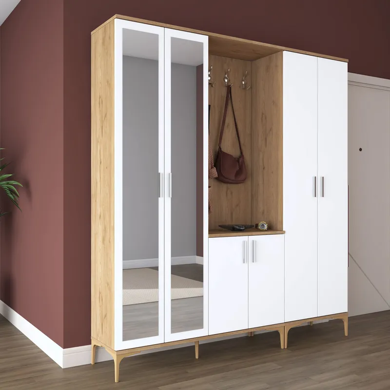 Garderobestativ Wallxpert Gala hylde EA 156 (180 x 198,6 x 37,5 cm) valnød hvid - Valnød og hvid - Møbler - Entrémøbler - Møbelsæt til hall og entre