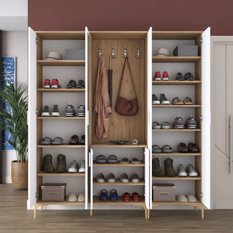 Garderobestativ Wallxpert Gala hylde EA 156 (180 x 198,6 x 37,5 cm) valnød hvid - Valnød og hvid - Møbler - Entrémøbler - Møbelsæt til hall og entre