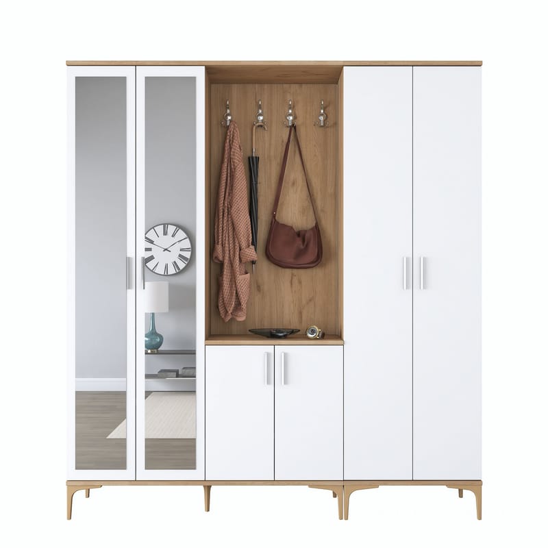 Garderobestativ Wallxpert Gala hylde EA 156 (180 x 198,6 x 37,5 cm) valnød hvid - Valnød og hvid - Møbler - Entrémøbler - Møbelsæt til hall og entre