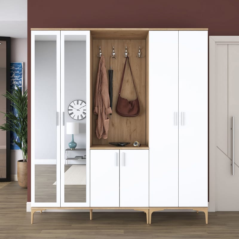 Garderobestativ Wallxpert Gala hylde EA 156 (180 x 198,6 x 37,5 cm) valnød hvid - Valnød og hvid - Møbler - Entrémøbler - Møbelsæt til hall og entre