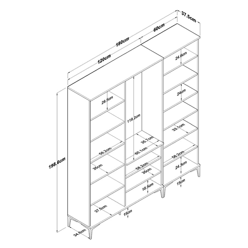 Garderobestativ Wallxpert Gala hylde EA 156 (180 x 198,6 x 37,5 cm) valnød hvid - Valnød og hvid - Møbler - Entrémøbler - Møbelsæt til hall og entre