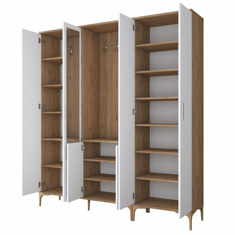 Garderobestativ Wallxpert Gala hylde EA 156 (180 x 198,6 x 37,5 cm) valnød hvid - Valnød og hvid - Møbler - Entrémøbler - Møbelsæt til hall og entre