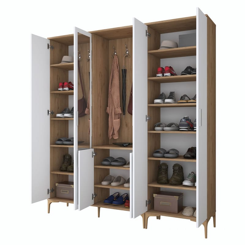 Garderobestativ Wallxpert Gala hylde EA 156 (180 x 198,6 x 37,5 cm) valnød hvid - Valnød og hvid - Møbler - Entrémøbler - Møbelsæt til hall og entre