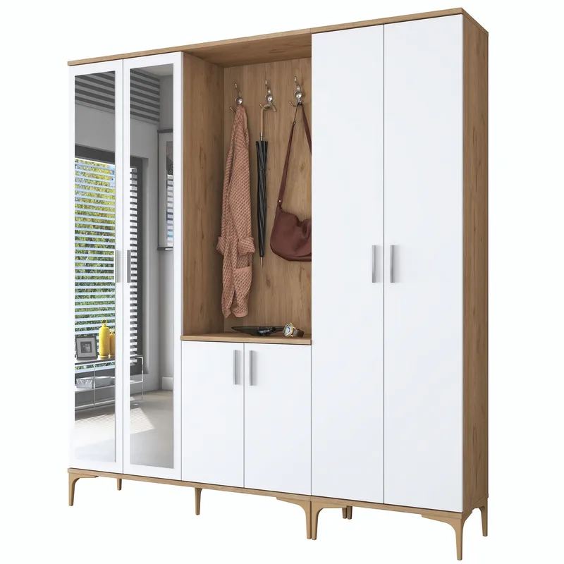 Garderobestativ Wallxpert Gala hylde EA 156 (180 x 198,6 x 37,5 cm) valnød hvid, Valnød og hvid